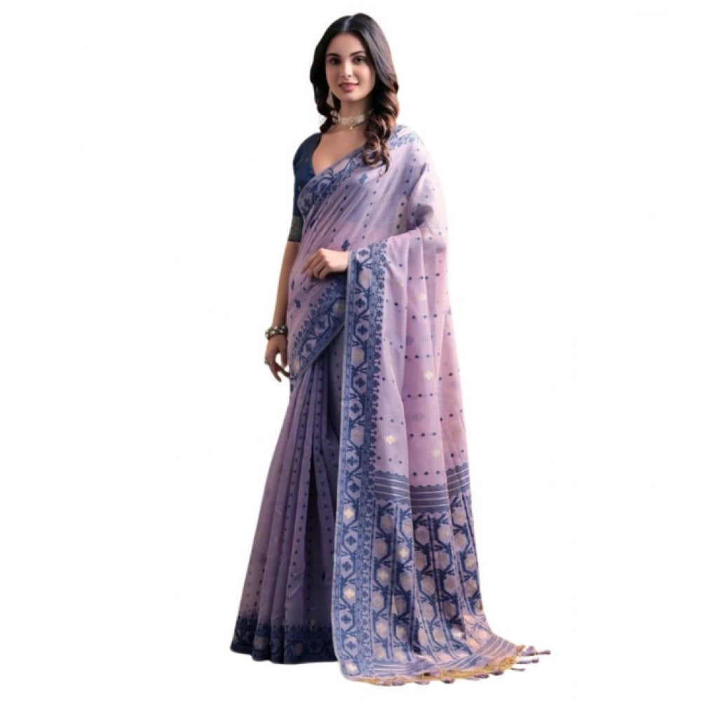 Generic Women's Blended_Cotton Woven Saree With Unstitched Blouse 5.5Mtr (Lavender)