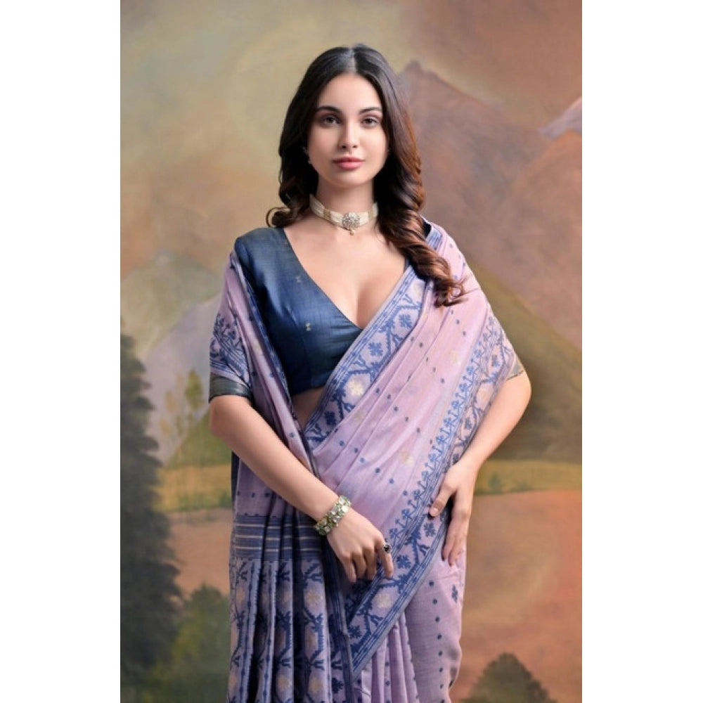 Generic Women's Blended_Cotton Woven Saree With Unstitched Blouse 5.5Mtr (Lavender)