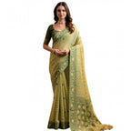 Generic Women's Blended_Cotton Woven Saree With Unstitched Blouse 5.5Mtr (Light_Green)