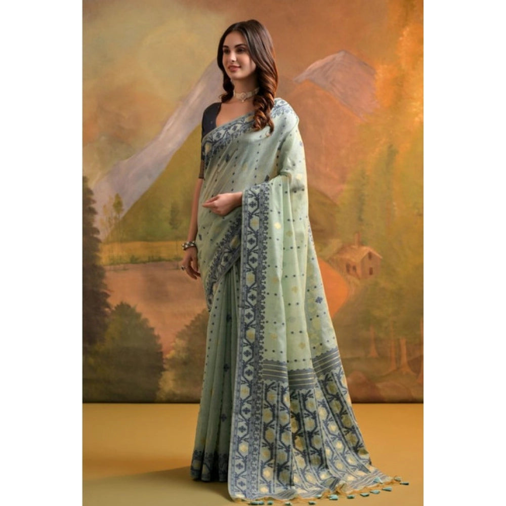 Generic Women's Blended_Cotton Woven Saree With Unstitched Blouse 5.5Mtr (Sea_Green)