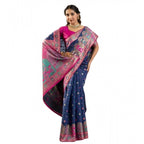 Generic Women's Faux_Banarasi Woven Motifs Saree With Unstitched Blouse 5.5Mtr (Navy_Blue)