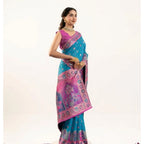 Generic Women's Faux_Banarasi Woven Motifs Saree With Unstitched Blouse 5.5Mtr (Teal)