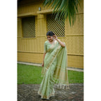 Generic Women's Faux_Banarasi Lining Pattern Saree With Unstitched Blouse 5.5Mtr (Light_Green)