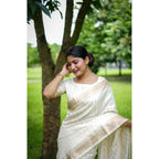 Generic Women's Faux_Banarasi Lining Pattern Saree With Unstitched Blouse 5.5Mtr (Off_White)