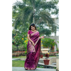Generic Women's Faux_Banarasi Lining Pattern Saree With Unstitched Blouse 5.5Mtr (Magenta)