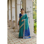 Generic Women's Silk_Blend Ethnic Ikat Pattern Saree With Unstitched Blouse 5.5Mtr (Teal)