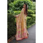 Generic Women's Faux_Tussar Floral_Print Saree With Unstitched Blouse 5.5Mtr (Cream)