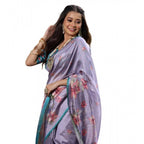 Generic Women's Faux_Tussar Floral_Print Saree With Unstitched Blouse 5.5Mtr (Lavender)