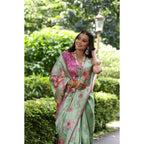Generic Women's Faux_Tussar Floral_Print Saree With Unstitched Blouse 5.5Mtr (Light_Green)