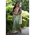 Generic Women's Faux_Tussar Floral_Print Saree With Unstitched Blouse 5.5Mtr (Light_Green)