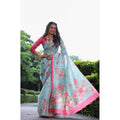 Generic Women's Faux_Tussar Floral_Print Saree With Unstitched Blouse 5.5Mtr (Sky_Blue)