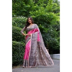 Generic Women's Faux_Tussar Ethnic_Print Saree With Unstitched Blouse 5.5Mtr (Pink)