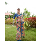 Generic Women's Faux_Tussar Kalamkari_Print Saree With Unstitched Blouse 5.5Mtr (Blue)