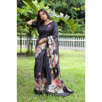 Generic Women's Faux_Tussar Floral Saree With Unstitched Blouse 5.5Mtr (Black)