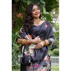 Generic Women's Faux_Tussar Floral Saree With Unstitched Blouse 5.5Mtr (Black)