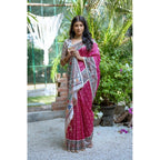 Generic Women's Faux_Tussar Geometric_Print Saree With Unstitched Blouse 5.5Mtr (Pink)