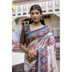 Generic Women's Faux_Tussar Floral Jal With Patola Print Saree With Unstitched Blouse 5.5Mtr (Black)