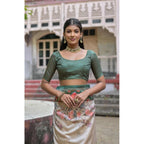 Generic Women's Faux_Tussar Floral Jal With Patola Print Saree With Unstitched Blouse 5.5Mtr (Teal)