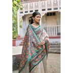 Generic Women's Faux_Tussar Floral Jal With Patola Print Saree With Unstitched Blouse 5.5Mtr (Teal)