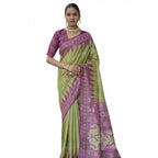 Generic Women's Faux_Tussar Ikat Saree With Unstitched Blouse 5.5Mtr (Green)