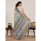 Generic Women's Linen Floral Printed Saree With Unstitched Blouse 5.5Mtr (Pista Green)
