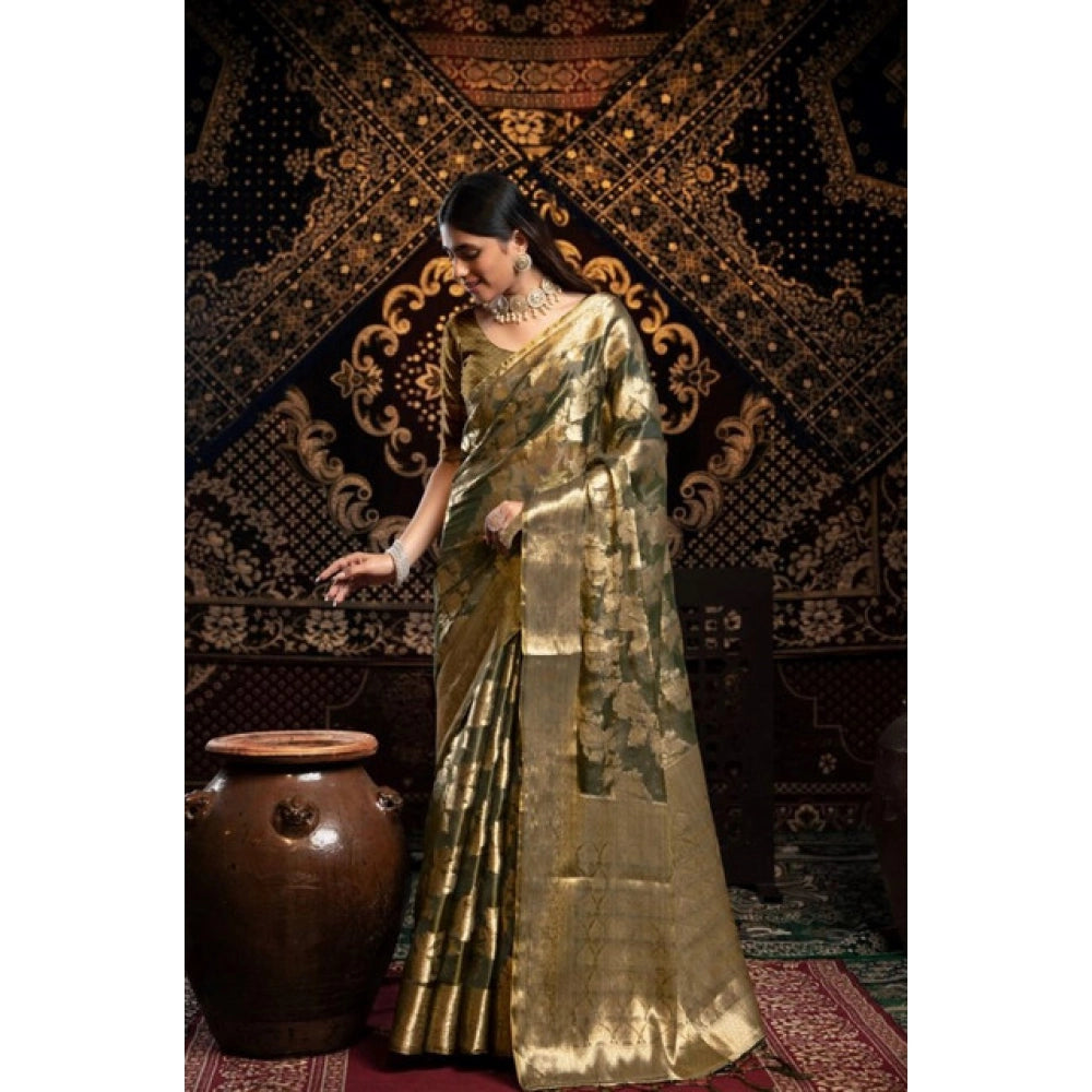 Generic Women's Organza Woven Saree With Unstitched Blouse 5.5Mtr (Grey)