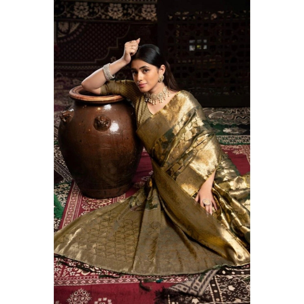 Generic Women's Organza Woven Saree With Unstitched Blouse 5.5Mtr (Grey)