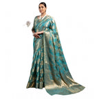 Generic Women's Organza Woven Saree With Unstitched Blouse 5.5Mtr (Light_Blue)