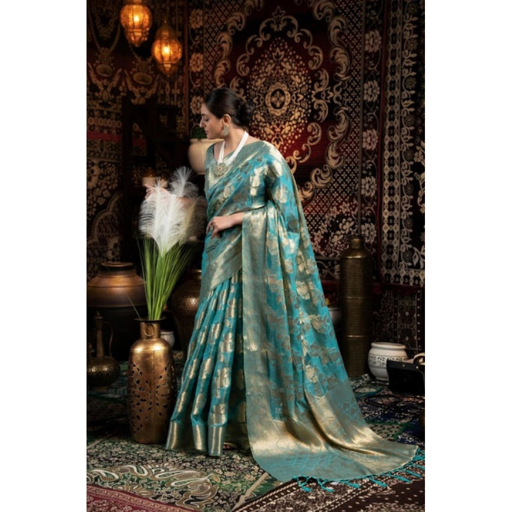 Generic Women's Organza Woven Saree With Unstitched Blouse 5.5Mtr (Light_Blue)
