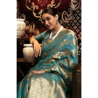 Generic Women's Organza Woven Saree With Unstitched Blouse 5.5Mtr (Light_Blue)