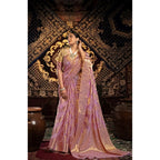 Generic Women's Organza Woven Saree With Unstitched Blouse 5.5Mtr (Pink)