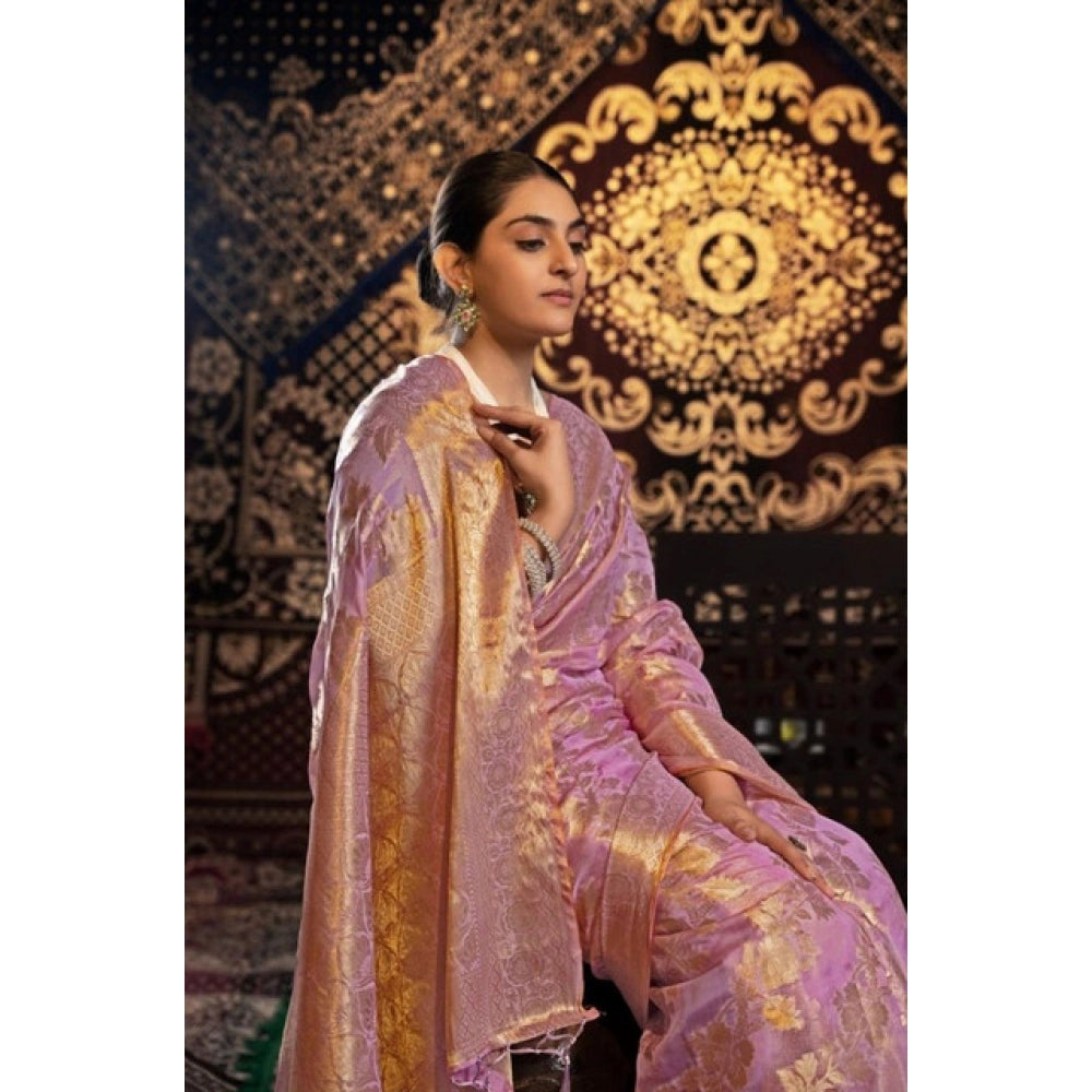 Generic Women's Organza Woven Saree With Unstitched Blouse 5.5Mtr (Pink)