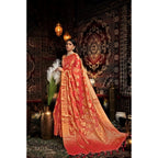 Generic Women's Organza Woven Saree With Unstitched Blouse 5.5Mtr (Red)