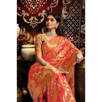 Generic Women's Organza Woven Saree With Unstitched Blouse 5.5Mtr (Red)