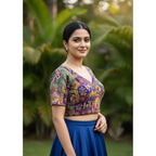 Generic Women's Crepe Position Print V Neck Short Sleeve Readymade Blouse (Purple 38 Ready , Alterable 36–40)-PID65823