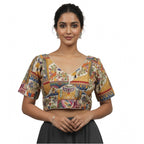 Generic Women's Crepe Position Print V Neck Short Sleeve Readymade Blouse (White 38 Ready , Alterable 36–40)-PID65825