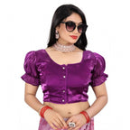 Generic Women's Jimmy Solid Designer Neck Elastic Sleeve Readymade Blouse (Purple 38 , Alterable up to 42)-PID65833