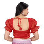 Generic Women's Jimmy Solid Designer Neck Elastic Sleeve Readymade Blouse (Red 38 , Alterable up to 42)-PID65834