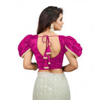 Generic Women's Jimmy Solid V Neck Puff Sleeve Readymade Blouse (Pink 38 , Alterable up to 42)-PID65842