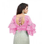 Generic Women's Organza Solid V Neck Layered Ruffle Sleeve Readymade Blouse (Light_Pink Free Size , up to 38–40 Bust)-PID65846