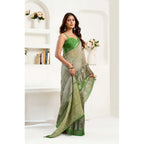 Generic Women's Faux Linen Printed Ready to wear Saree With Unstitched Blouse 5.5Mtr (Light_Green)