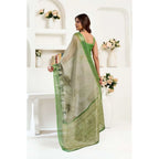 Generic Women's Faux Linen Printed Ready to wear Saree With Unstitched Blouse 5.5Mtr (Light_Green)