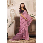 Generic Women's Faux Linen Geometric Ready to wear Saree With Unstitched Blouse 5.5Mtr (LightPink)