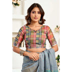 Generic Women's Faux Linen Geometric Ready to wear Saree With Unstitched Blouse 5.5Mtr (Grey)