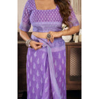 Generic Women's Faux Linen Floral Ready to wear Saree With Unstitched Blouse 5.5Mtr (Lavender)