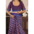 Generic Women's Faux Linen Floral Print Ready to wear Saree With Unstitched Blouse 5.5Mtr (Dark_NavyBlue)