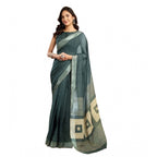 Generic Women's Faux Linen Floral Ready to wear Saree With Unstitched Blouse 5.5Mtr (Light_Teal)