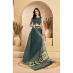 Generic Women's Faux Linen Floral Ready to wear Saree With Unstitched Blouse 5.5Mtr (Light_Teal)