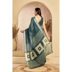 Generic Women's Faux Linen Floral Ready to wear Saree With Unstitched Blouse 5.5Mtr (Light_Teal)