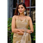 Generic Women's Faux Shimmer Floral Motifs Ready to wear Saree With Unstitched Blouse 5.5Mtr (Beige)